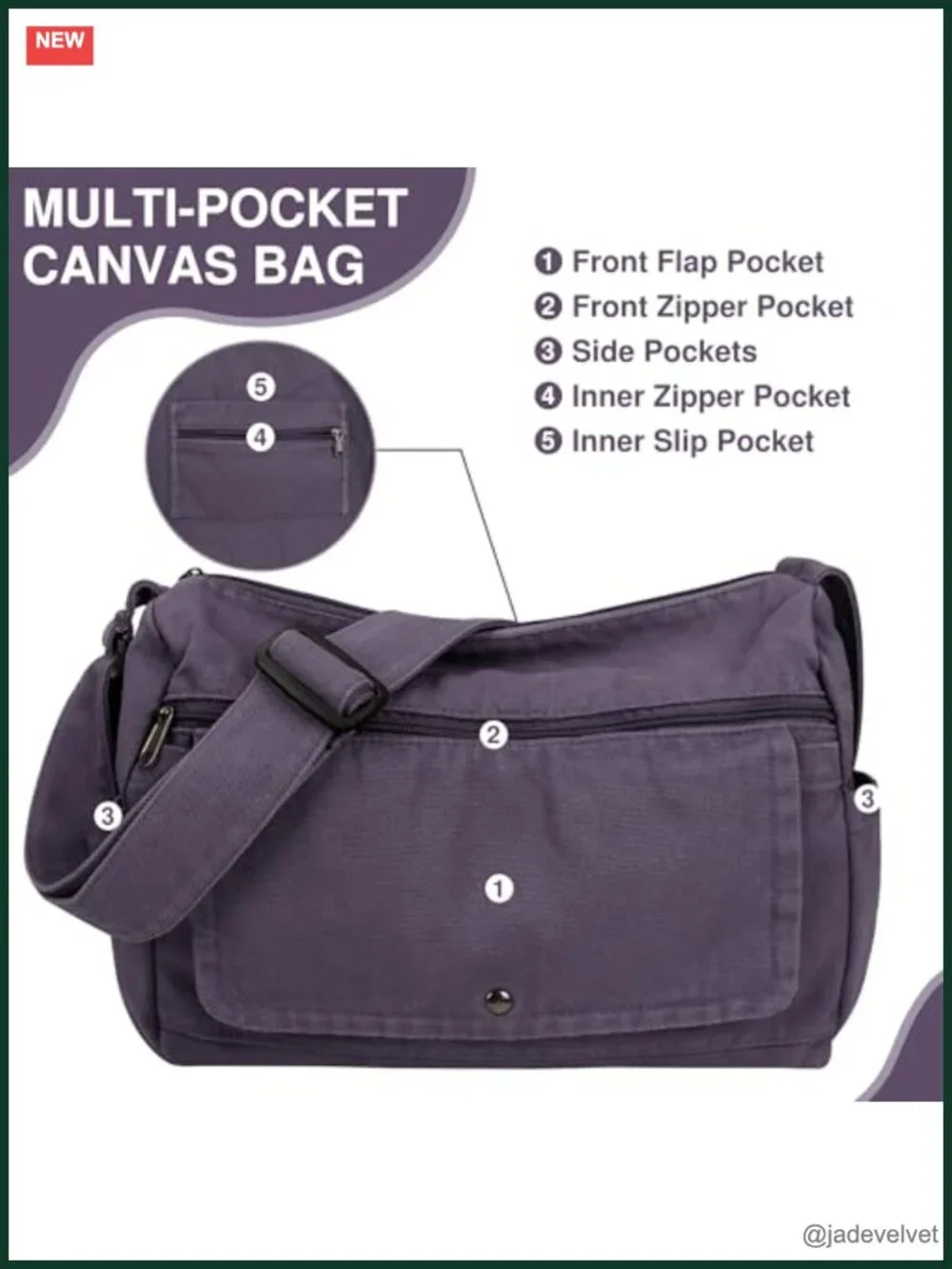 Large Canvas Messenger Bag Tote Crossbody Purse with Pockets